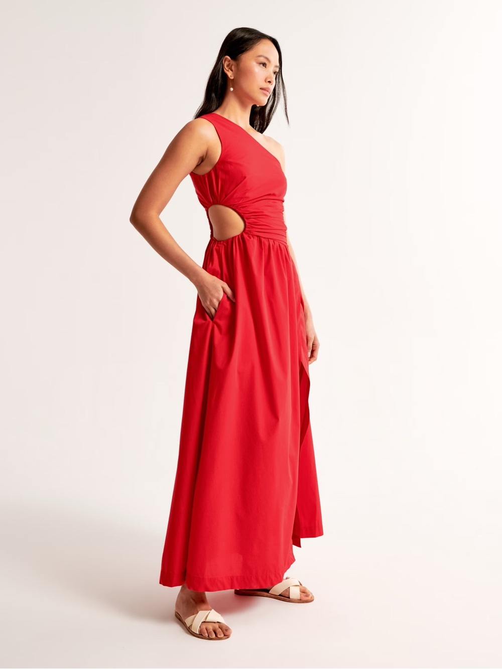 Abercrombie One-shoulder Cut Out Maxi Dress in Green - Picture 2 of 10